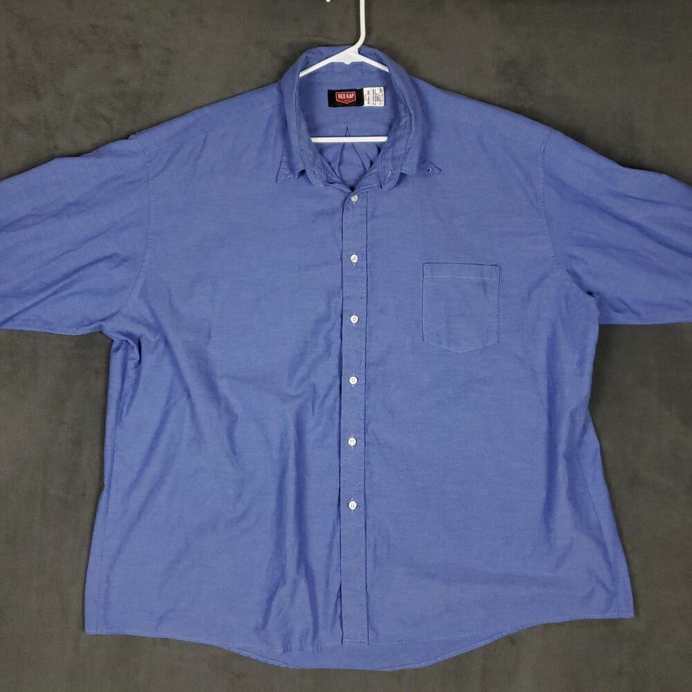 Red Kap Work Polo Shirt Mens 3XL Blue Solid Long Sleeve Button Up Workwear - Picture 7 of 12